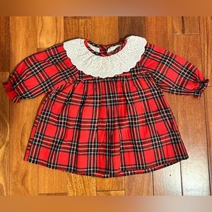 Cecil and Lou Red Flannel Plaid Eyelet Dress